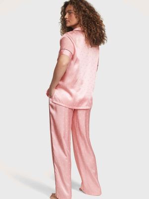 Set de Pijama de Satén con Pantalón y Manga Corta