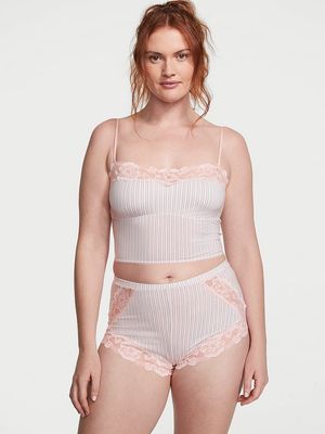 Conjunto con Cami de Modal con Cuello Recto y Ribete de Encaje