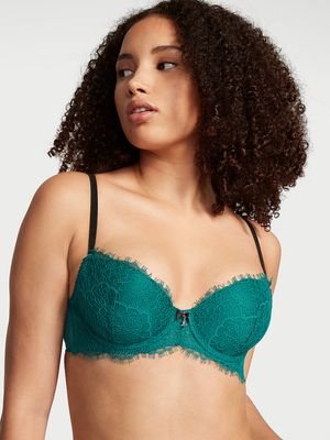 Bra Demi de Encaje y Terciopelo Ligeramente Forrado