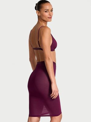 Conjunto de Bralette Triangular y Falda de Tubo de Punto Transparente