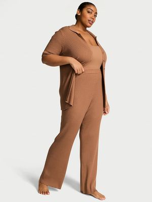 Pantalón Acampanado de Punto Acanalado Luxe