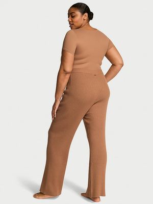Pantalón Acampanado de Punto Acanalado Luxe