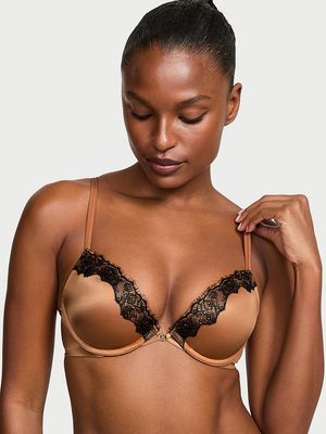 Bra Push-Up Liso con Ribete de Encaje