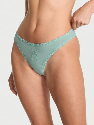 Panty Thong de Algodón con Encaje y Moño