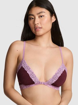 Bralette Triángulo de Algodón con Encaje y Cierre Frontal