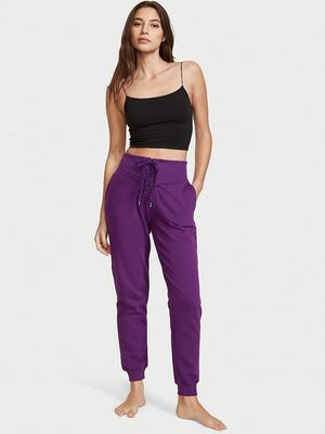 Pants Jogger de Algodón y Polar con Tiro Alto y Cordones