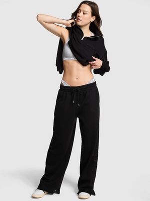Ivy Fleece Wide-Leg Split-Hem Sweatpants