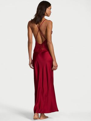 Satin Rose Lace Long Slip Dress