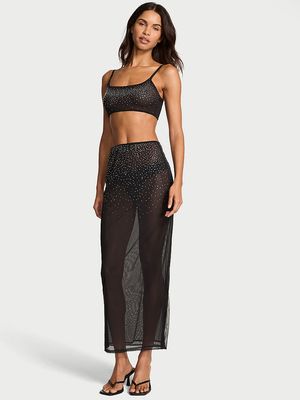 Set Sparkle Crystal con Bralette Transparente y Falda Maxi